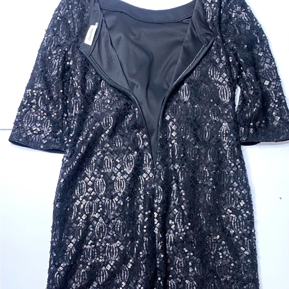 Calvin Klein Black Asymmetrical Sheath Dress with Bell Sleeves - Picture 3 of 5